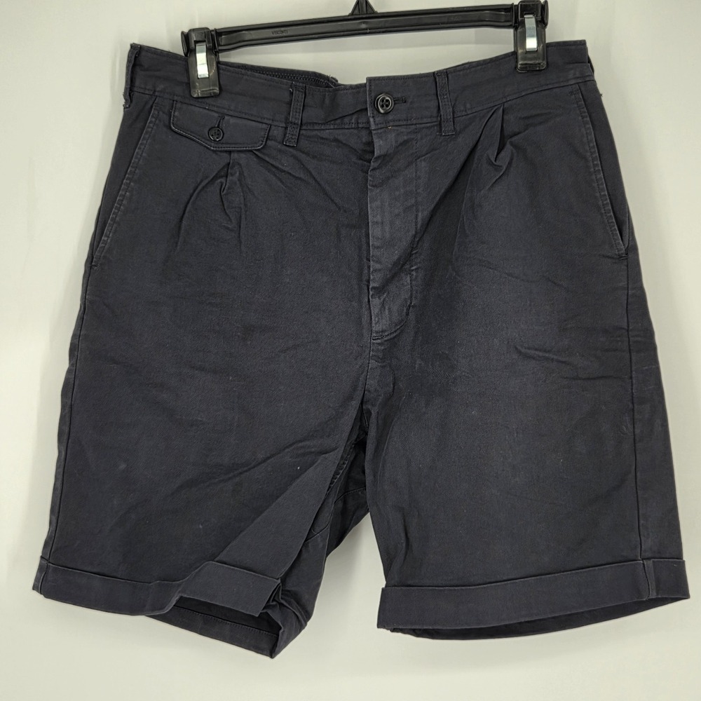 Alex Mill Chino Shorts Mens‎ 29 Navy Blue Pleated Cuffed Stretch 7"